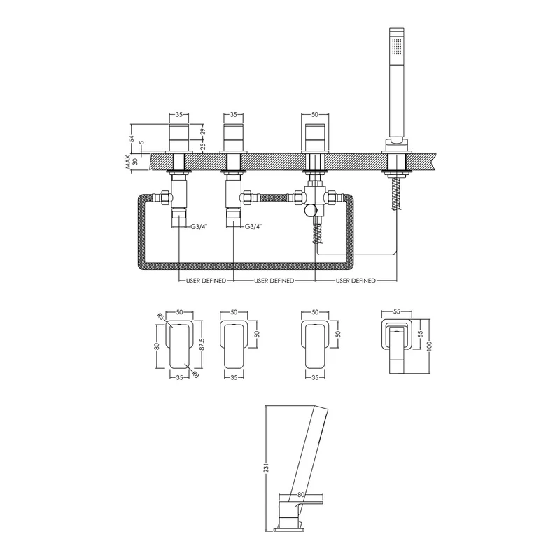 Cape 4 Hole Bath Shower Mixer