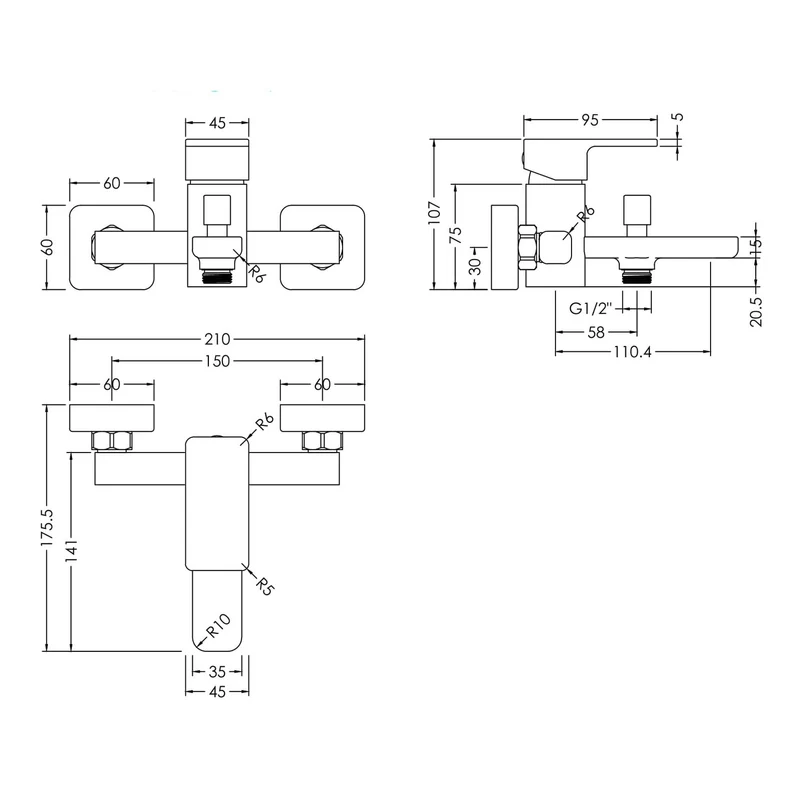Cape Wall Mounted Bath Shower Mixer
