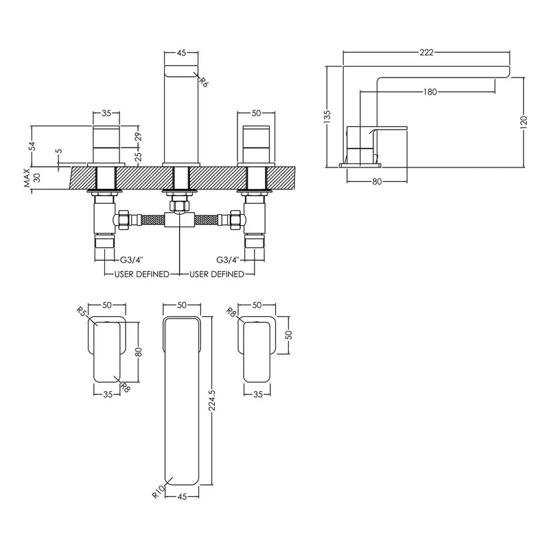 Cape 3 Hole Bath Filler