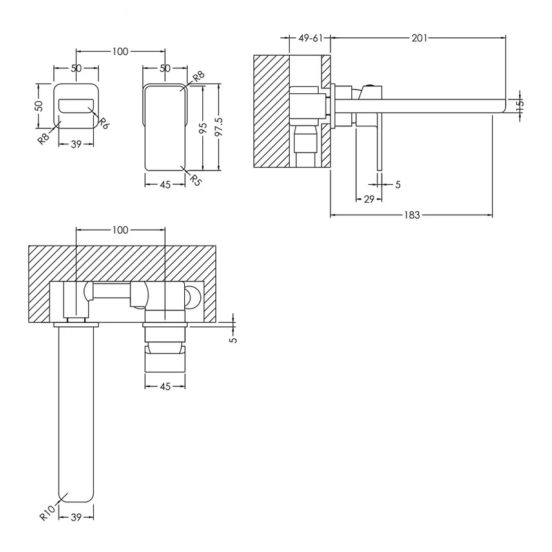 Cape 2 Hole Wall Mounted Basin Mixer
