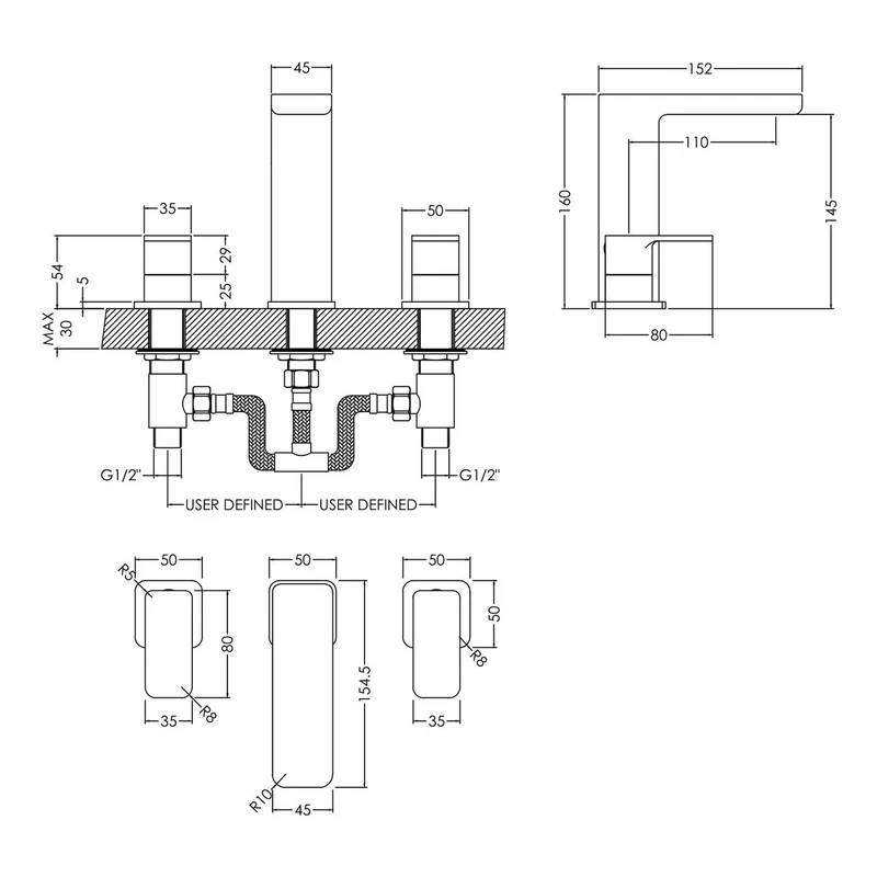 Cape 3 Hole Basin Mixer With Pop Up Waste