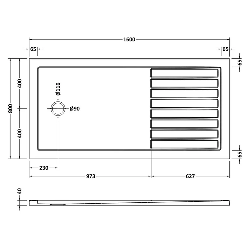 Slate Effect Walk In Shower Tray & Waste 1600 x 800mm