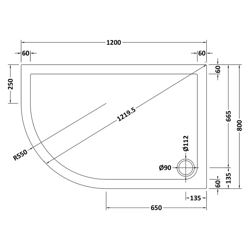 Slate Effect Stone Resin Offset Quadrant Shower Tray & Waste 1200 x 800mm Left Hand