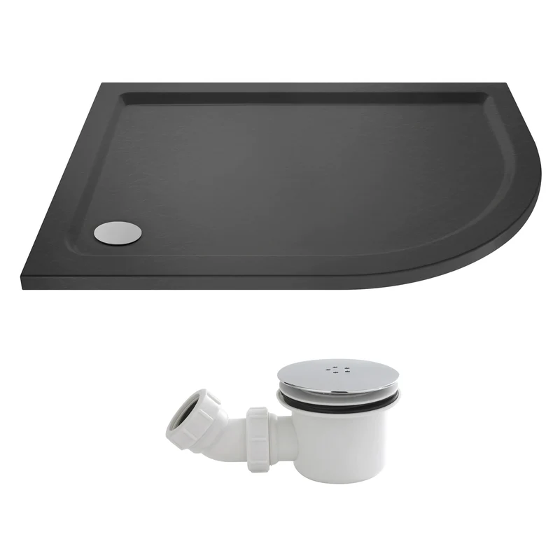 Slate Effect Stone Resin Offset Quadrant Shower Tray & Waste 900 x 760mm Right Hand