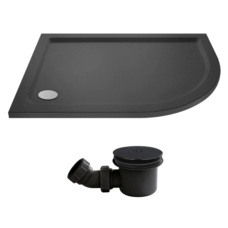 Slate Effect Stone Resin Offset Quadrant Shower Tray & Waste 900 x 760mm Right Hand