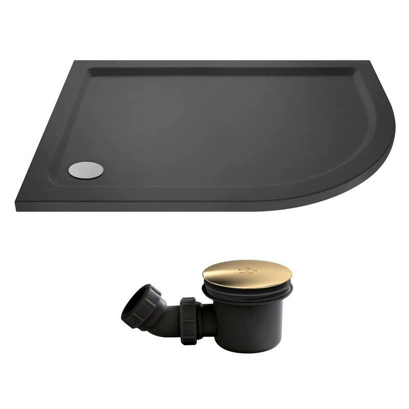 Slate Effect Stone Resin Offset Quadrant Shower Tray & Waste 900 x 760mm Right Hand