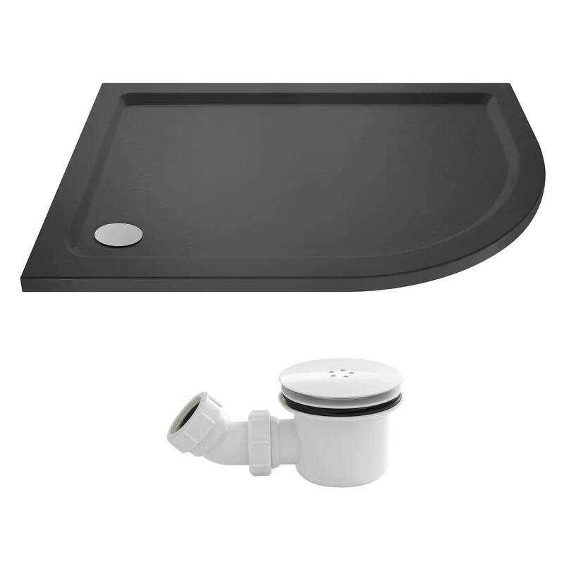 Slate Effect Stone Resin Offset Quadrant Shower Tray & Waste 900 x 760mm Right Hand