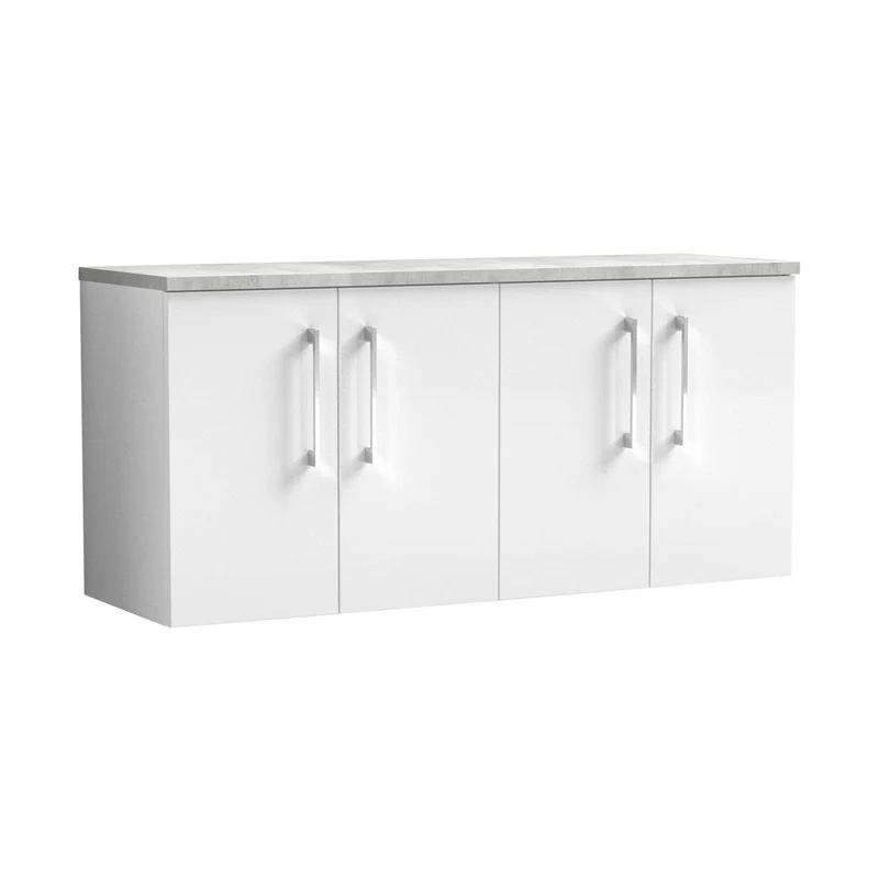 Nuie Arno 1200mm Wall Hung 4-door Vanity & Laminate Worktop Contemporary Gloss White MFC Painted Gloss 561x1205x390mm - ARN123LBG2