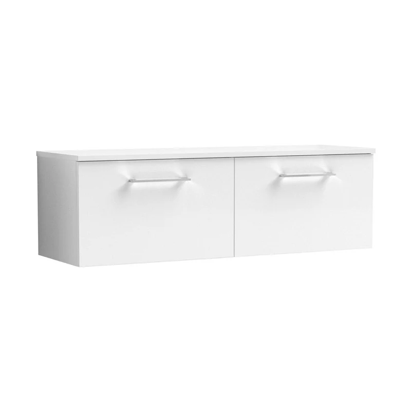 Nuie Arno 1200mm Wall Hung 2 Drawer Vanity & Worktop Contemporary Gloss White MFC Painted Gloss 377x1205x390mm
