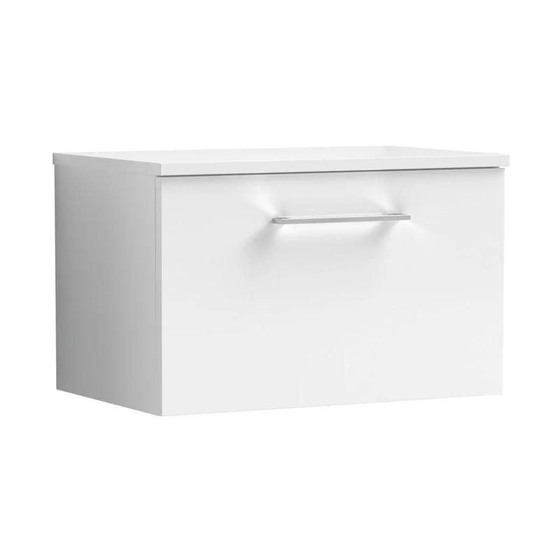 Nuie Arno 600mm Wall Hung 1 Drawer Vanity & Worktop Contemporary Gloss White MFC Painted Gloss 377x605x390mm