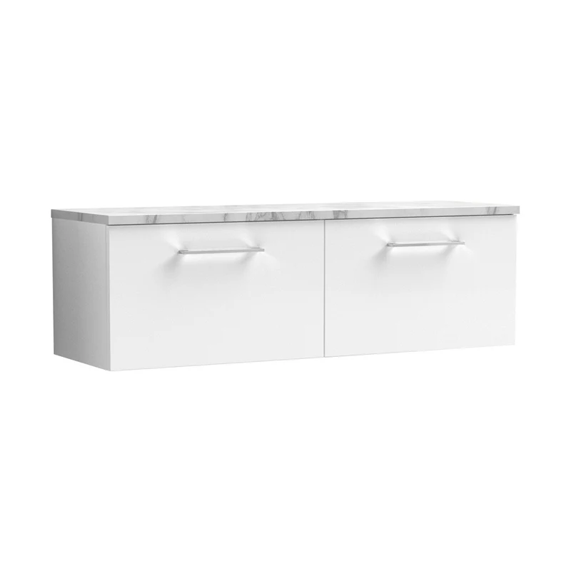 Nuie Arno 1200mm Wall Hung 2-drawer Vanity & Laminate Worktop Contemporary Gloss White MFC Painted Gloss 381x1205x390mm - ARN122LCM2