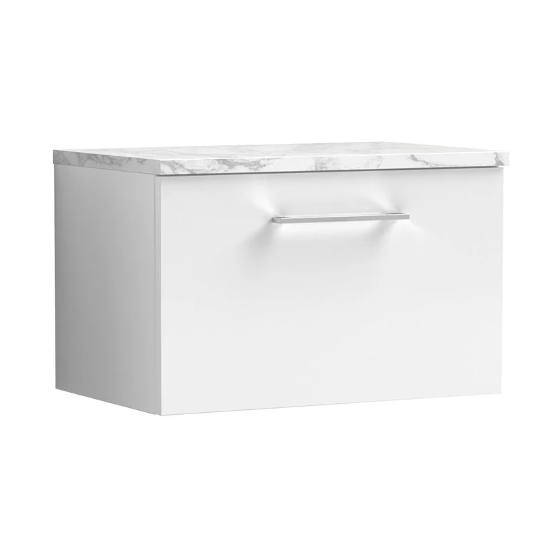 Nuie Arno 600mm Wall Hung 1-drawer Vanity & Laminate Worktop Contemporary Gloss White MFC Painted Gloss 381x605x390mm