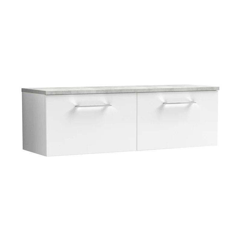 Nuie Arno 1200mm Wall Hung 2-drawer Vanity & Laminate Worktop Contemporary Gloss White MFC Painted Gloss 381x1205x390mm - ARN122LBG2