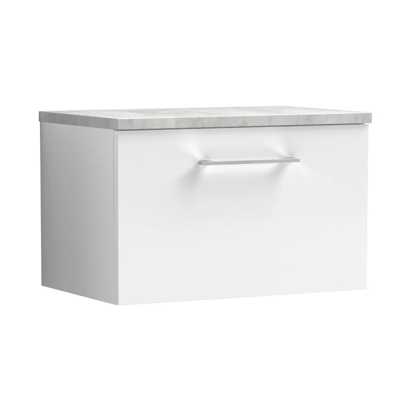 Nuie Arno 600mm Wall Hung 1 Drawer Vanity & Laminate Top Contemporary Gloss White MFC Painted Gloss 381x605x390mm - ARN122LBG