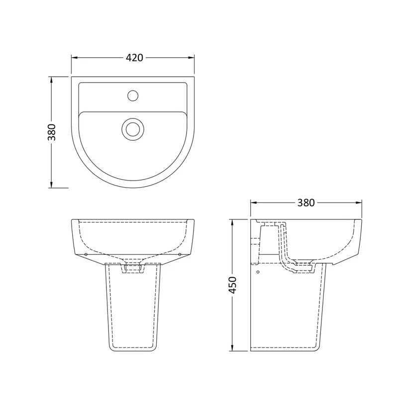 Nuie Provost 420mm Basin & Semi Pedestal Contemporary White Vitreous China 450x420x380mm