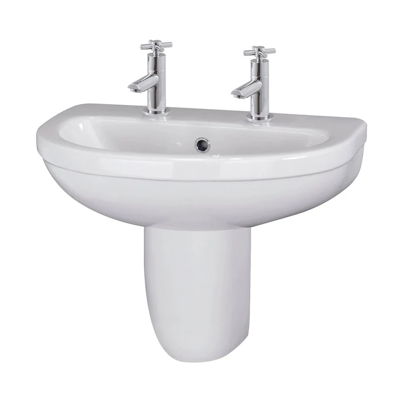 Nuie Ivo 550mm Basin 2th & Semi Pedestal Contemporary White Vitreous China 498x555x445mm