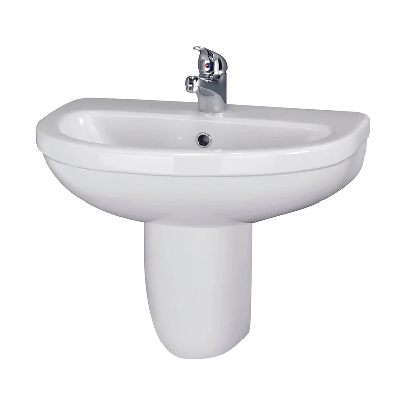 Nuie Ivo 550mm Basin 1th & Semi Pedestal Contemporary White Vitreous China 498x555x445mm