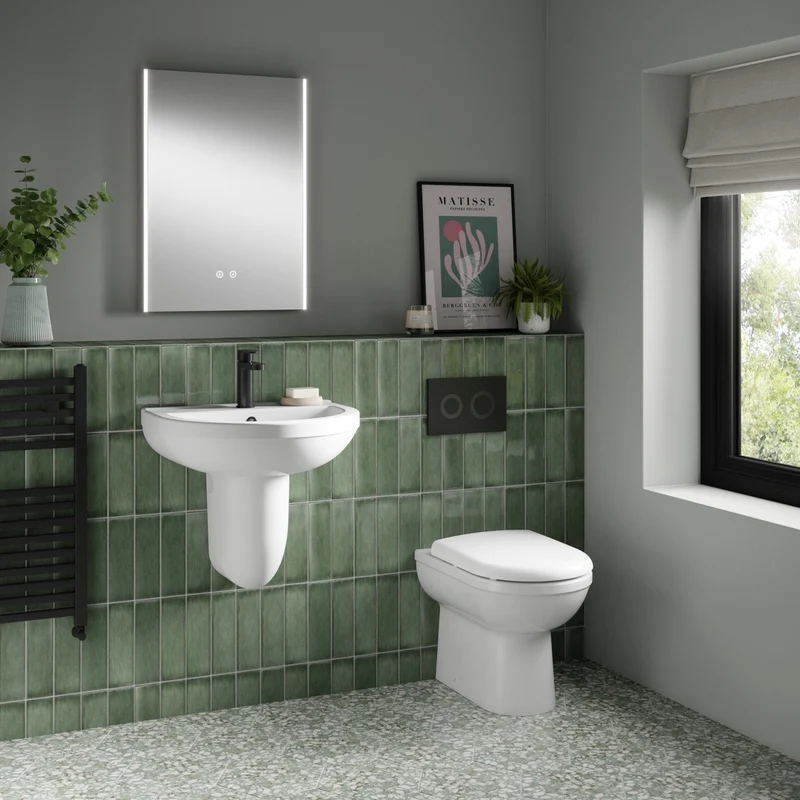 Nuie Ivo 550mm Basin 1th & Semi Pedestal Contemporary White Vitreous China 498x555x445mm
