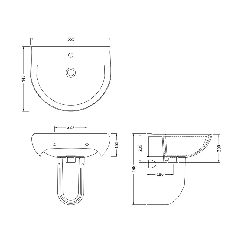 Nuie Ivo 550mm Basin 1th & Semi Pedestal Contemporary White Vitreous China 498x555x445mm