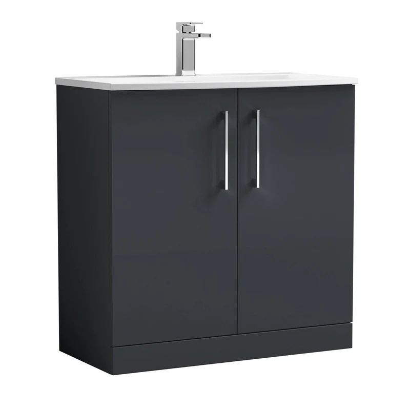 Nuie Arno 800mm Floor Standing 2 Door Vanity & Basin 4 Contemporary Soft Black MFC 830x810x440mm