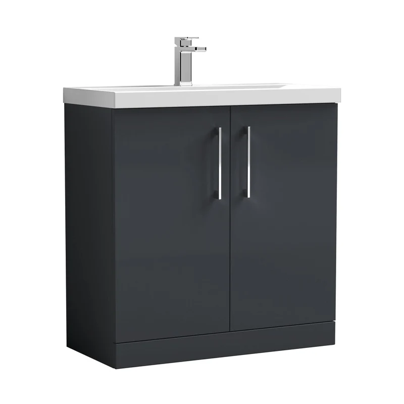 Nuie Arno 800mm Floor Standing 2 Door Vanity & Basin 3 Contemporary Soft Black MFC 850x810x395mm