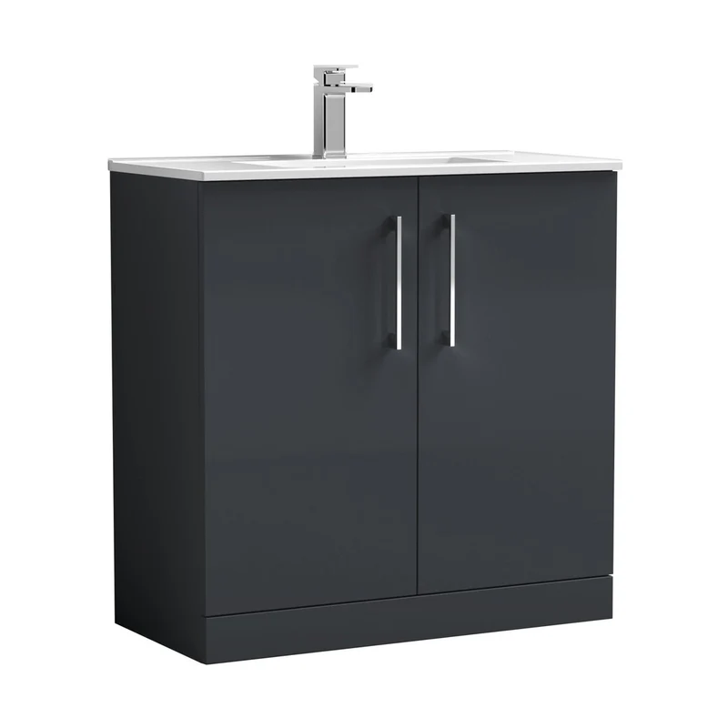 Nuie Arno 800mm Floor Standing 2 Door Vanity & Basin 2 Contemporary Soft Black MFC 815x800x390mm