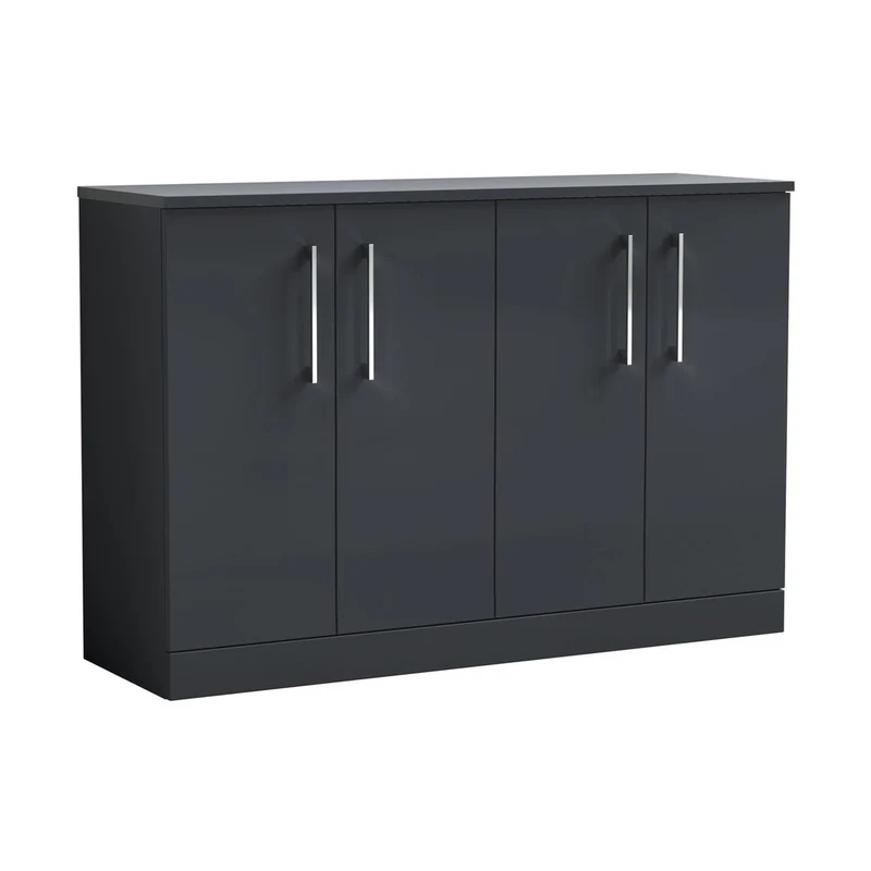 Nuie Arno 1200mm Floor Standing 4 Door Vanity & Worktop Contemporary Soft Black MFC Painted Matt 818x1205x390mm