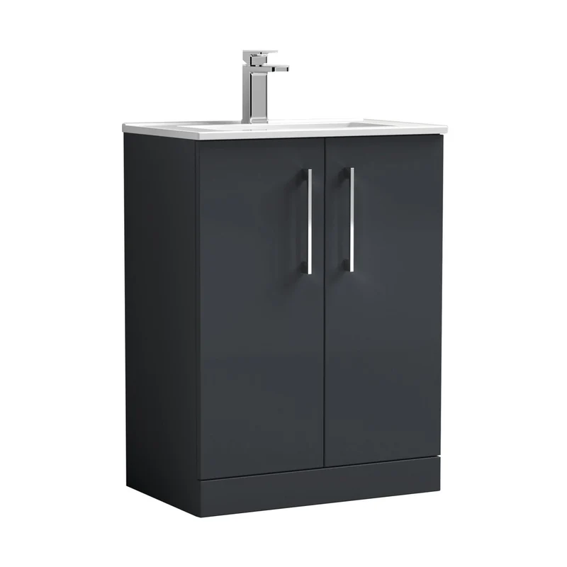 Nuie Arno 600mm Floor Standing 2 Door Vanity & Basin 2 Contemporary Soft Black MFC 815x600x390mm
