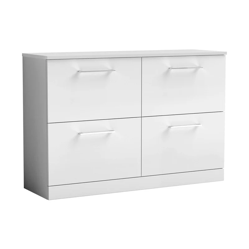Nuie Arno 1200mm Floor Standing 4 Drawer Vanity & Worktop Contemporary Gloss White MFC Painted Gloss 818x1205x390mm