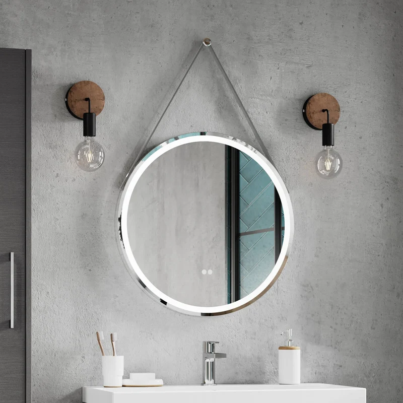 Hudson Reed Salana Chrome Framed LED Touch Sensor Mirror With Grey Strap & De-Mister - 800 x 800mm