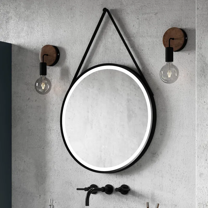Hudson Reed Salana Black Framed LED Touch Sensor Mirror With Black Strap & De-Mister - 600 x 600mm