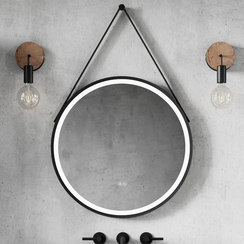 Hudson Reed Salana Black Framed LED Touch Sensor Mirror With Black Strap & De-Mister - 800 x 800mm