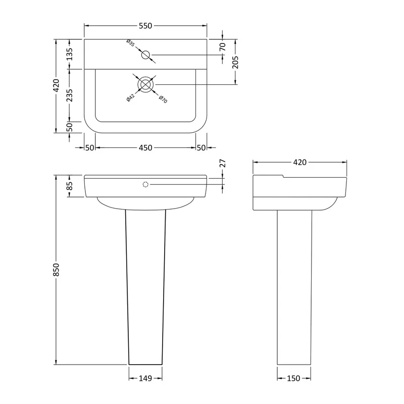 Hudson Reed Arlo 550mm Basin & Full Pedestal