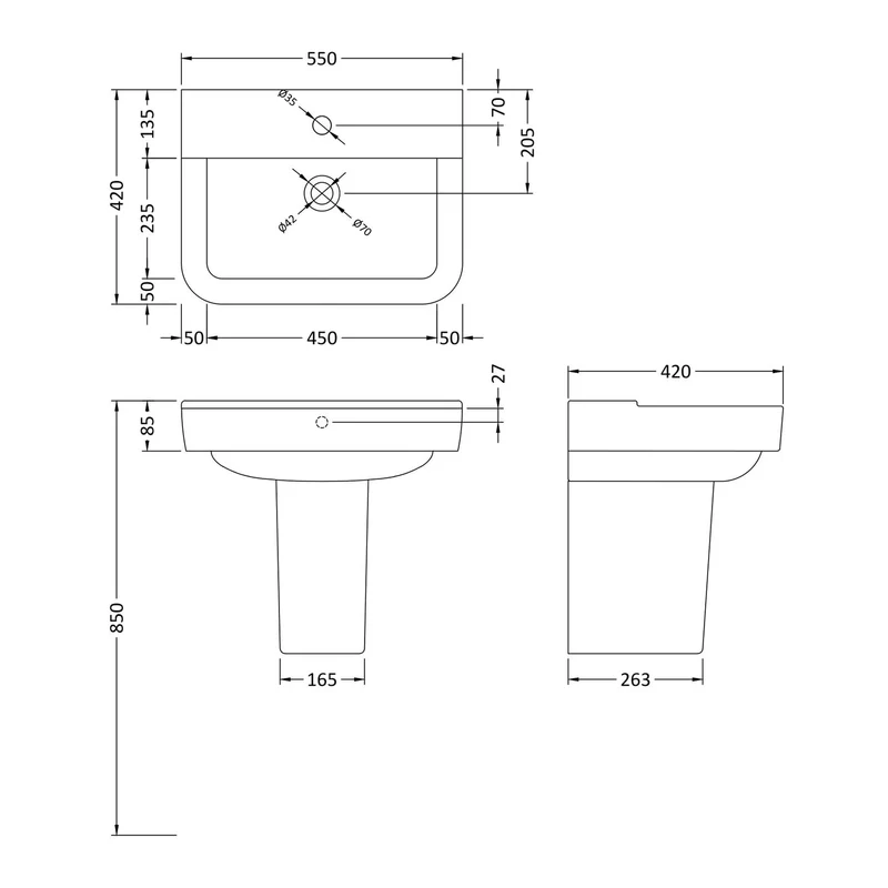 Hudson Reed Arlo 550mm Basin & Semi Pedestal