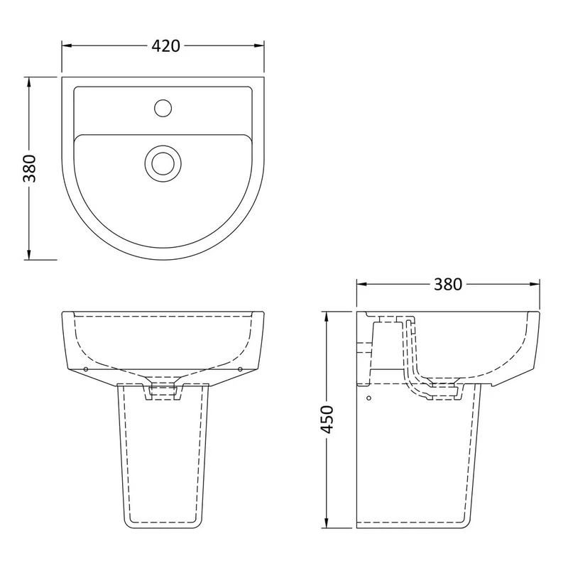 Hudson Reed Luna 420mm Basin & Semi Pedestal
