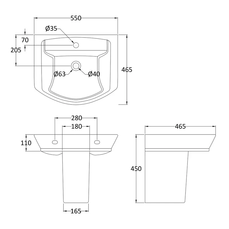 Hudson Reed Maya 550mm Basin & Semi Pedestal