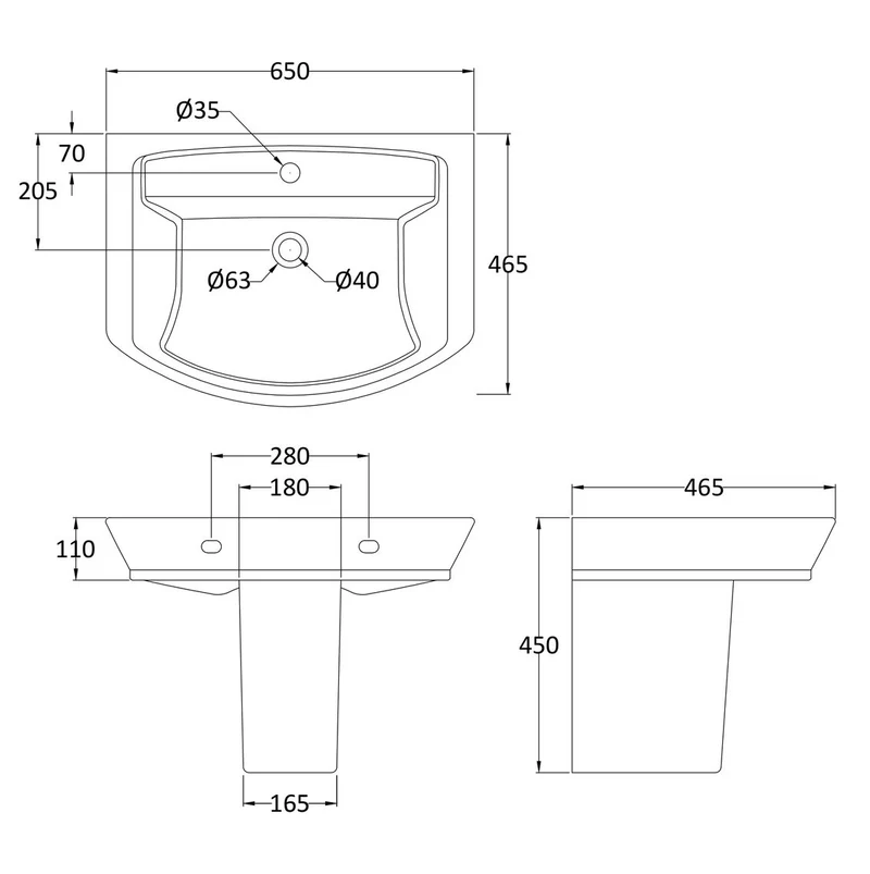 Hudson Reed Maya 650mm Basin & Semi Pedestal