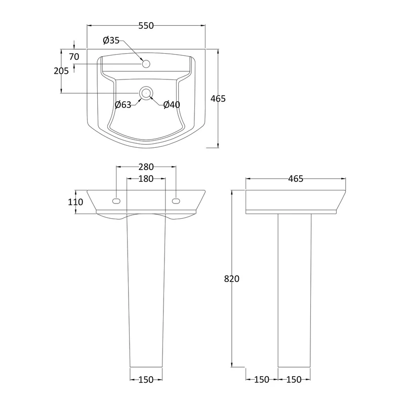 Hudson Reed Maya 550mm Basin & Full Pedestal