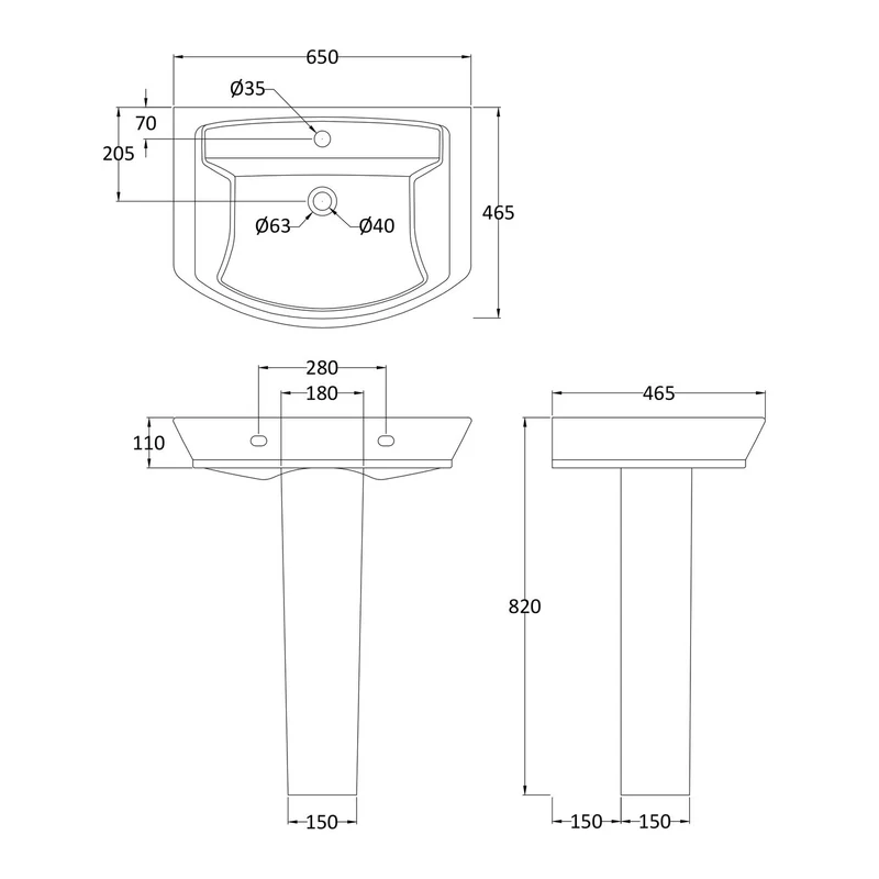 Hudson Reed Maya 650mm Basin & Full Pedestal