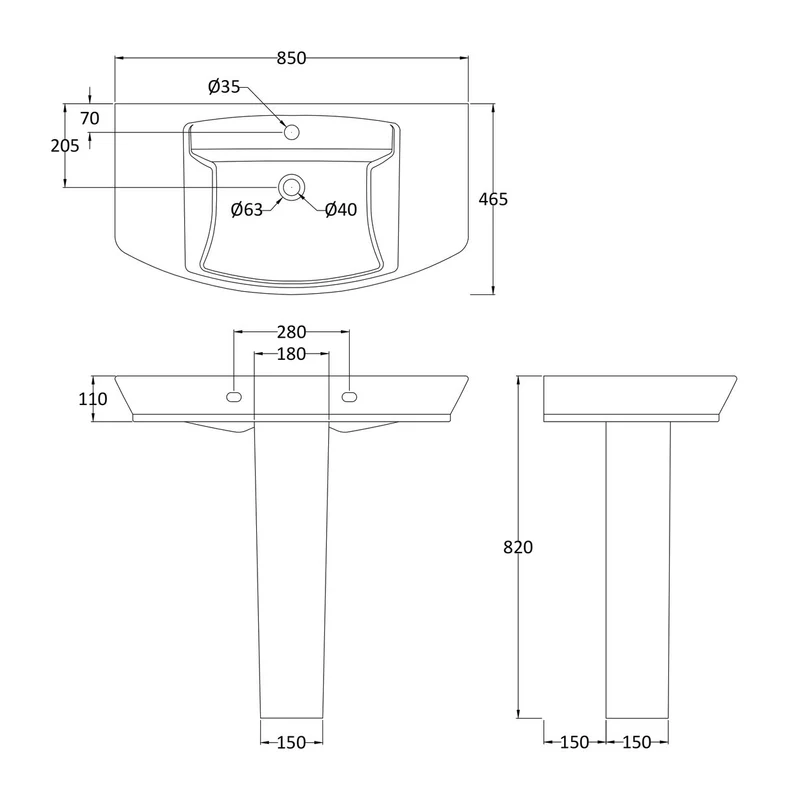 Hudson Reed Maya 850mm Basin & Full Pedestal