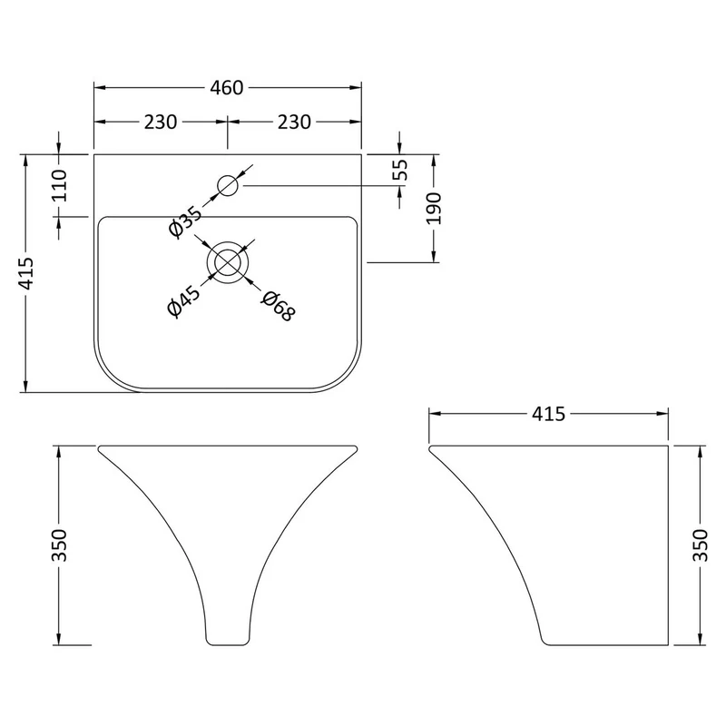 Hudson Reed Grace 460mm Wall Hung Basin