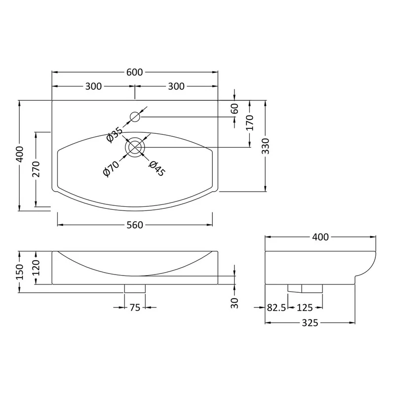 Hudson Reed Wall Hung Vessel Basin - 600 x 400mm