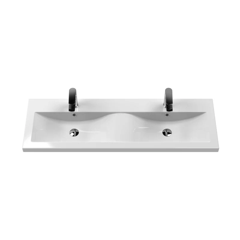 Nuie Arno 1200mm Floor Standing 4 Drawer Vanity & Double Basin 2 Contemporary Gloss White MFC Painted Gloss 840x1205x383mm