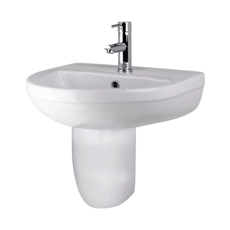 Nuie Harmony 500mm Basin & Semi Pedestal Contemporary White Vitreous China 466x500x416mm