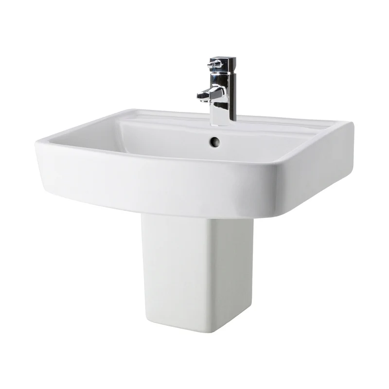 Nuie Bliss 520mm Basin & Semi Pedestal Contemporary White Vitreous China 450x520x420mm