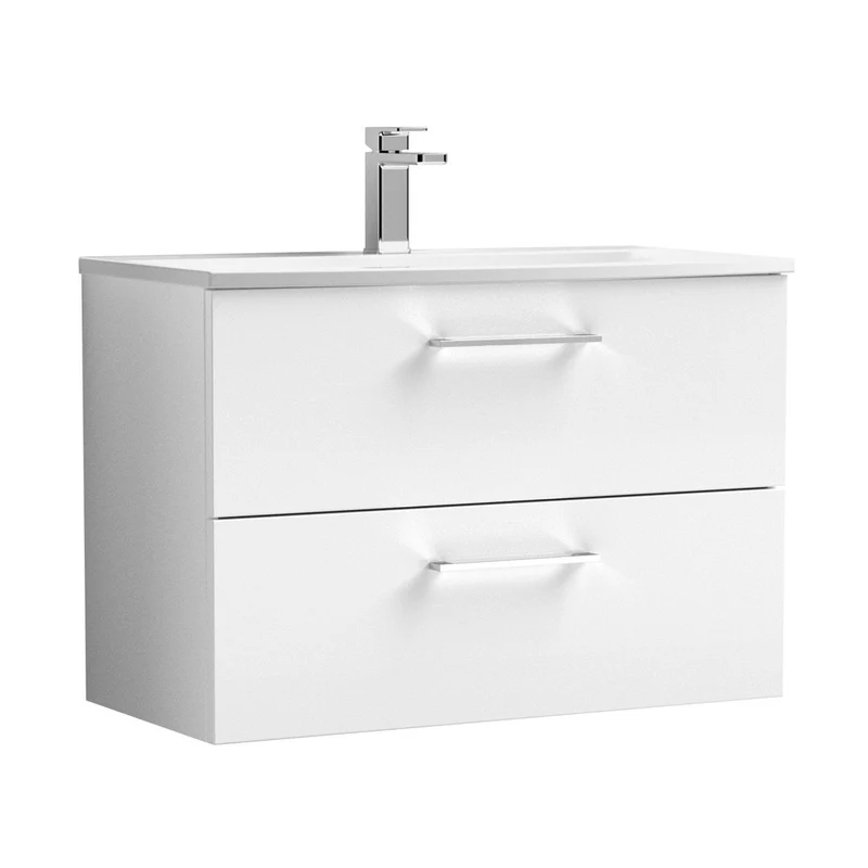 Nuie Arno 800mm Wall Hung 2 Drawer Vanity & Basin 4 Contemporary Gloss White 569x810x440mm