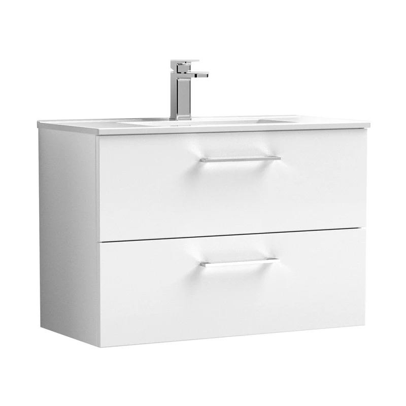 Nuie Arno 800mm Wall Hung 2 Drawer Vanity & Basin 2 Contemporary Gloss White MDF Painted Gloss 557x800x390mm