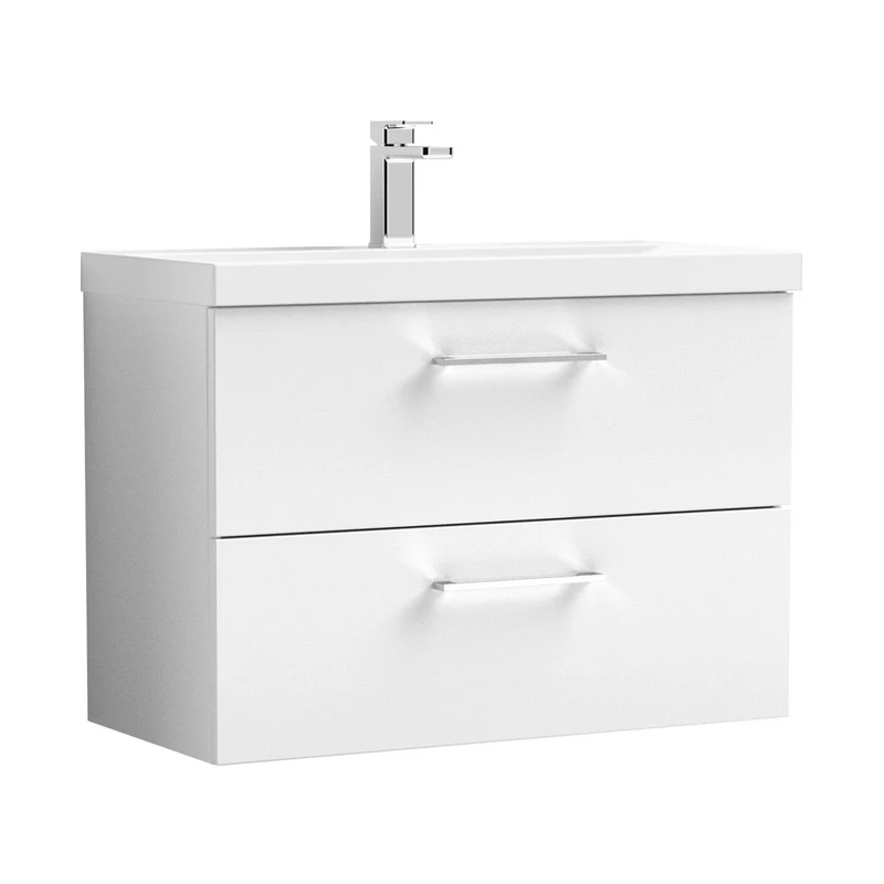 Nuie Arno 800mm Wall Hung 2 Drawer Vanity & Basin 1 Contemporary Gloss White MDF Painted Gloss 579x810x390mm