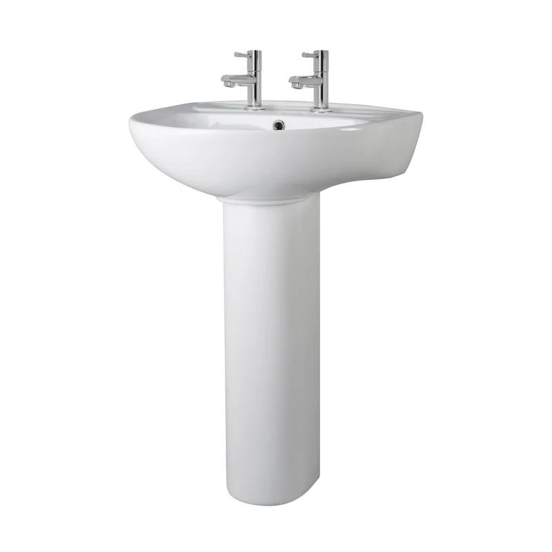 Nuie Melbourne 550mm 2th Basin & Pedestal Contemporary White Vitreous China 840x550x475mm