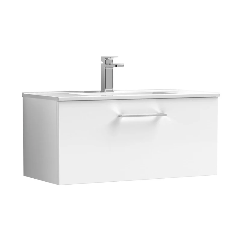 Nuie Arno 800mm Wall Hung 1 Drawer Vanity & Basin 2 Contemporary Gloss White MDF Painted Gloss 377x800x390mm